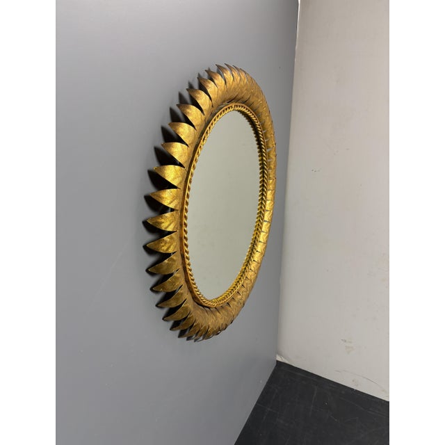 Mid-Century Bohemian Hollywood Regency Spanish Gilt Metal Sun Mirror, 1950s For Sale - Image 10 of 17