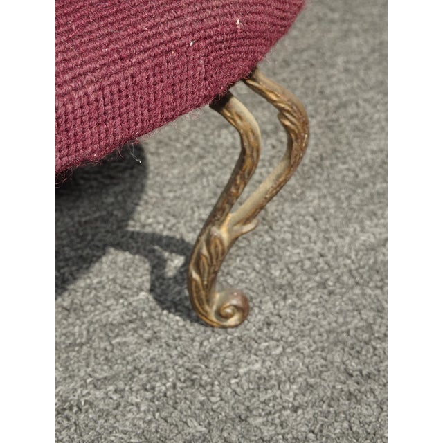 Footstool - Vintage Victorian Style Burgundy Oval Floral Needlepoint Footstool For Sale - Image 11 of 15