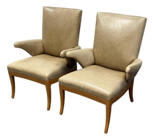 Rose Tarlow Swedish Library Leather Armchairs, Pair