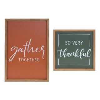 Gather and Thankful Sentiment Sign (Set of 2) For Sale