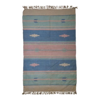 1960s Handmade Vintage Indian Dhurri Kilim Rug 4' X 6' For Sale