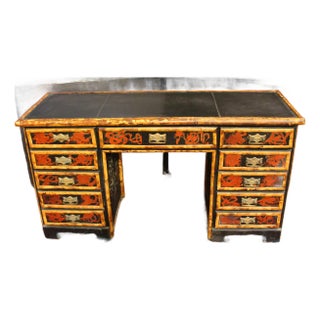 English C. 1880s Bamboo and Faux Lacquer Double Pedestal Desk For Sale