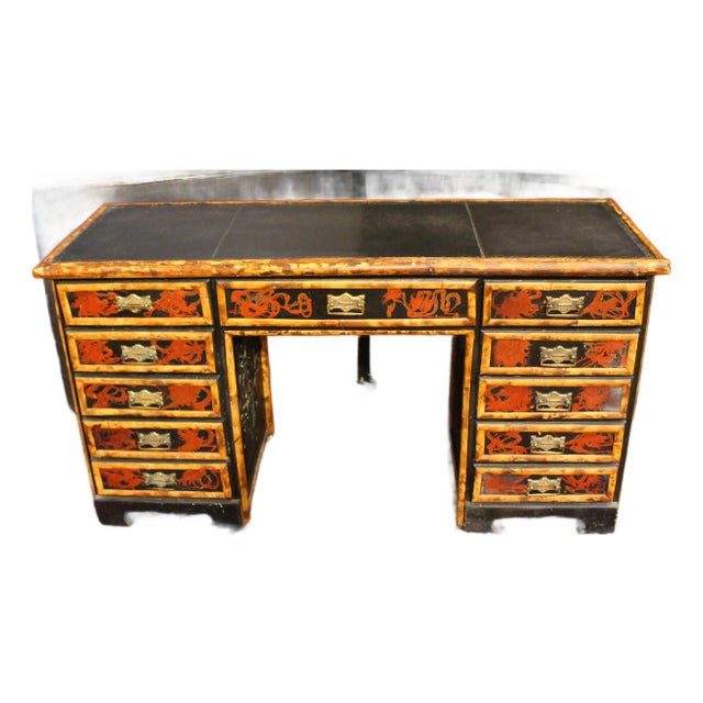 English C. 1880s Bamboo and Faux Lacquer Double Pedestal Desk For Sale