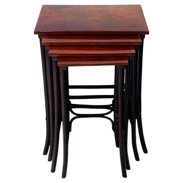 Art Nouveau Nesting Tables in Mahogany-Stained Beech from Thonet, Vienna, 1900s, Set of 4 For Sale - Image 6 of 6