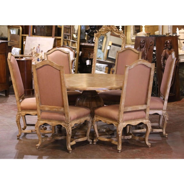 Tan Late 20th Century French Louis XV Oak Dining Table With Six Chairs For Sale - Image 8 of 12