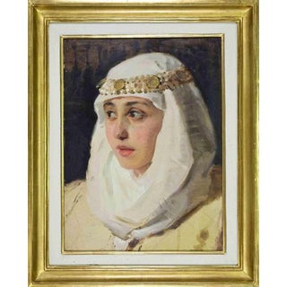 Lodovico Pogliaghi, Portrait of Oriental Woman, 20th Century, Oil on Cardboard For Sale