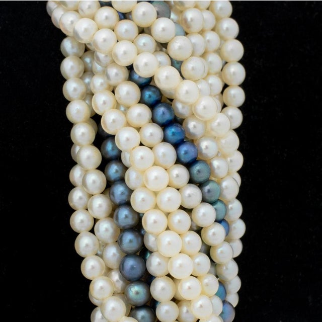 Late 20th Century Multi-Strand Pearl Bracelet 18k Diamond Clasp For Sale - Image 5 of 10