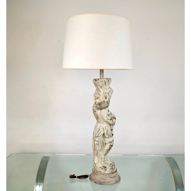 Mediterranean 1960s Poured Concrete Greek Figural Table Lamp For Sale - Image 3 of 12