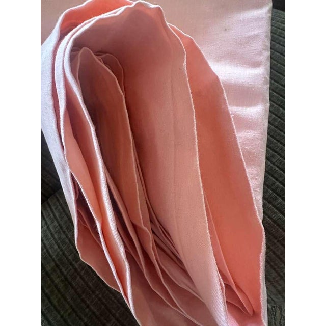 French Antique French Linen Sheet Blush Coral Pink Trousseau Textile Ladderwork Detail Hand Pulled Stitch 1920s Romantic Bedding Fabric For Sale - Image 3 of 11
