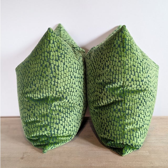 Kravet Foundrae Jungle cut velvet pillows - bold bright and deep greens in fun geometric pattern. Double sided, invisible...