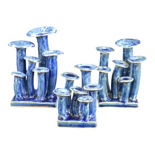 Currey & Company Wild Blue Mushrooms Set of 3 For Sale