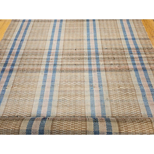 Vintage American Rag Runner, Handwoven Wool & Cotton, Stripe Pattern, Tan & Blue, 3x16 For Sale - Image 12 of 15