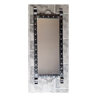 Vintage Brutalist Wall Mirror with Black Metal Frame, 1970s For Sale