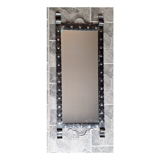 Vintage Brutalist Wall Mirror with Black Metal Frame, 1970s For Sale
