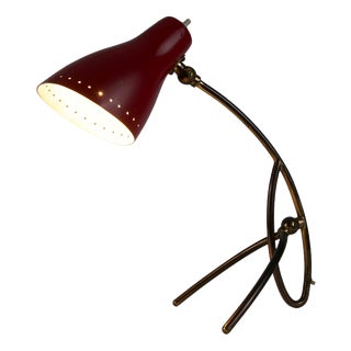 Brass and Red Metal Table Lamp by Giuseppe Ostuni, 1960s For Sale