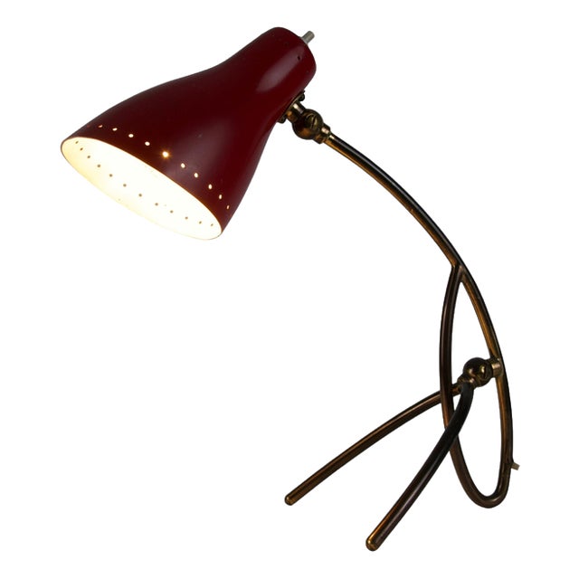 Brass and Red Metal Table Lamp by Giuseppe Ostuni, 1960s For Sale