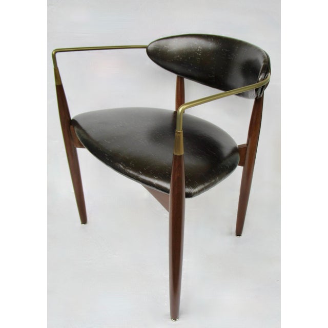 C.1950's Dan Johnson for Selig of Denmark, Walnut & Brass "Viscount" Accent/Lounge Chair With Brentano Textile For Sale - Image 16 of 18
