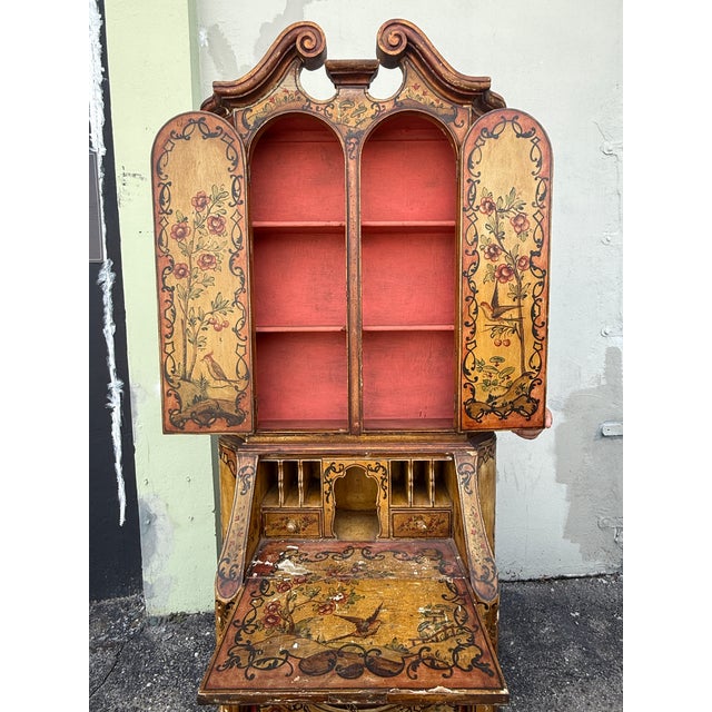 Wood Antique Italian Venetian Hand Painted Secretary Desk For Sale - Image 7 of 18
