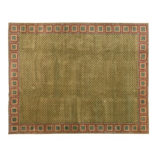 Splendid Green-Olive Background With Elegant Greek Key Pattern Contemporary Chinese Rug For Sale