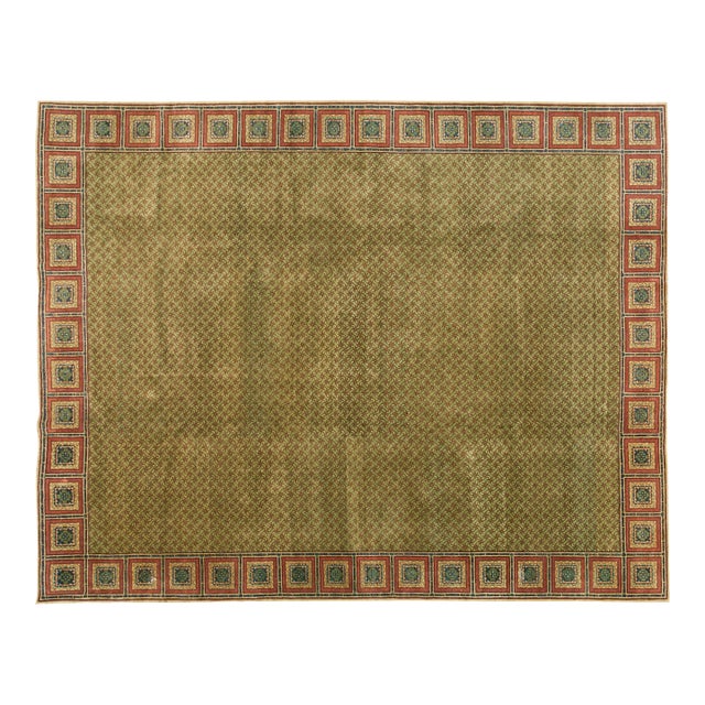 Splendid Green-Olive Background With Elegant Greek Key Pattern Contemporary Chinese Rug For Sale