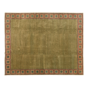 Splendid Green-Olive Background With Elegant Greek Key Pattern Contemporary Chinese Rug
