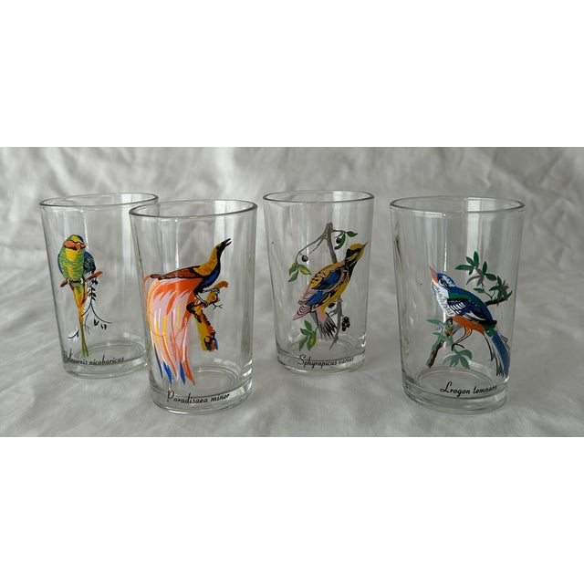 Blue Palm Springs Chic Exotic Bird Juice Glasses- Set of 4 For Sale - Image 8 of 8