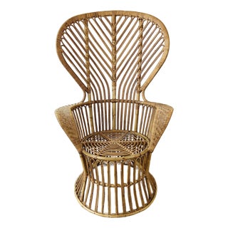 Vintage 1960s Rattan Peacock Chair Italian Modern Gio Ponti Style For Sale