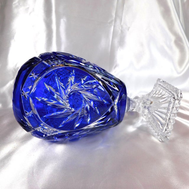 1960s Blue Cut to Clear Footed Vase For Sale - Image 5 of 5