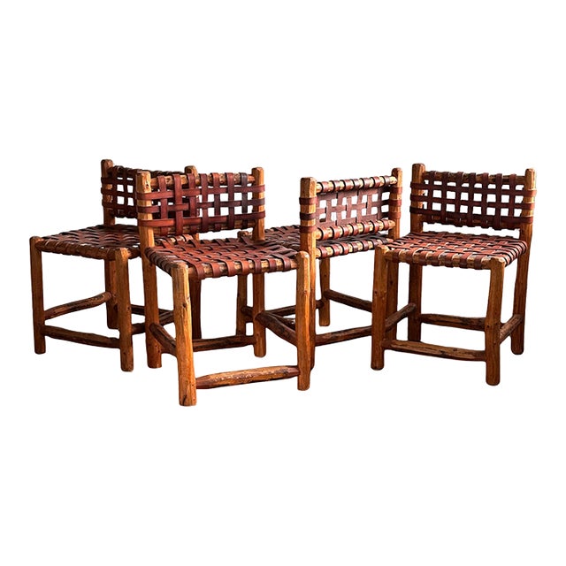 1940s Italian Leather Strap Dining Chairs, Set of Four For Sale