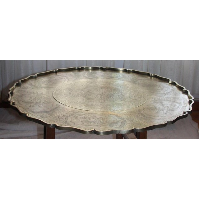 Chinese brass engraved tray Large round serving tray Scene Chinese palace Scenery Emperor Empress King Queen Decorative...