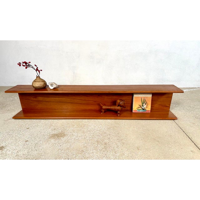 Long Minimalist Teakwood Wall Shelf, 1960s For Sale - Image 16 of 18
