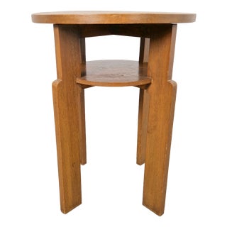 Art Deco Round Oak Side Table, 1930s For Sale
