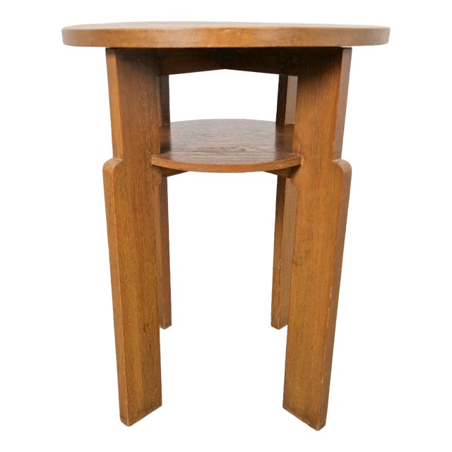 Art Deco Round Oak Side Table, 1930s For Sale