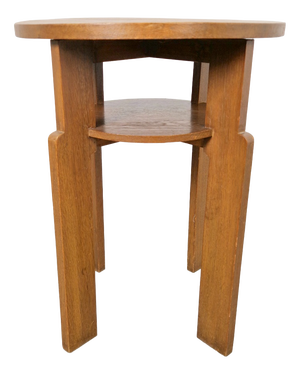 Art Deco Round Oak Side Table, 1930s