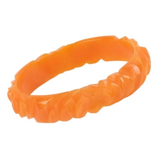 Bakelite Carved Bracelet Bangle Milky Orange Papaya For Sale