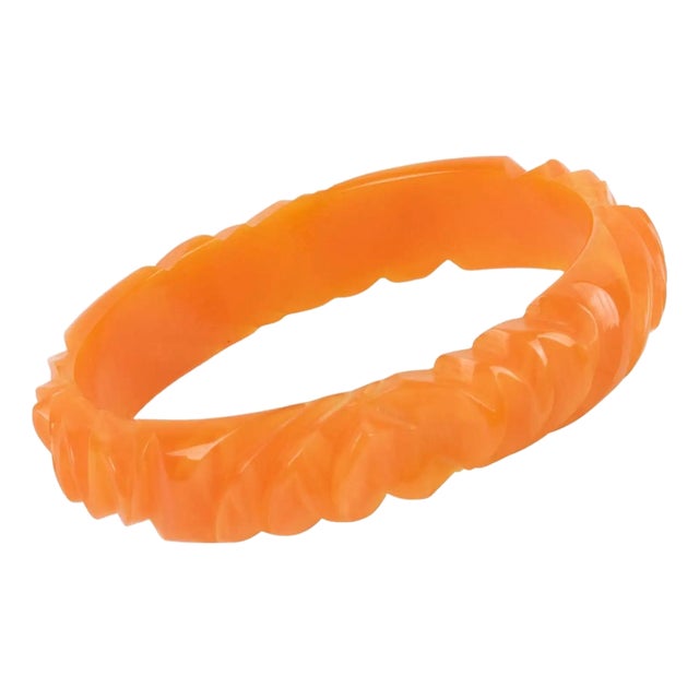 Bakelite Carved Bracelet Bangle Milky Orange Papaya For Sale