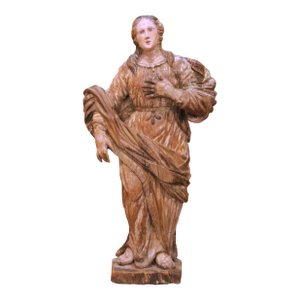 17th Century French Louis XIV Carved Polychrome Devotional Female Saint Figure