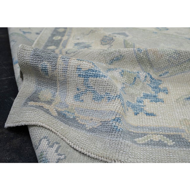 Modern Turkish Oushak Rug Green & Blue Handwoven Wool Rug 5'3" X 6'11" For Sale - Image 3 of 9