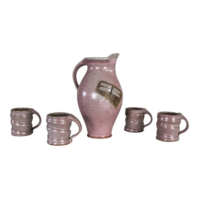 Purple Studio Pottery Ceramic Handmade Hot Chocolate Set 1 Pitcher & 4 Cups For Sale