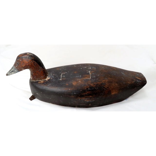 Large Antique American Rustic Primitive Hand Carved & Painted Wood Duck Decoy For Sale - Image 4 of 13