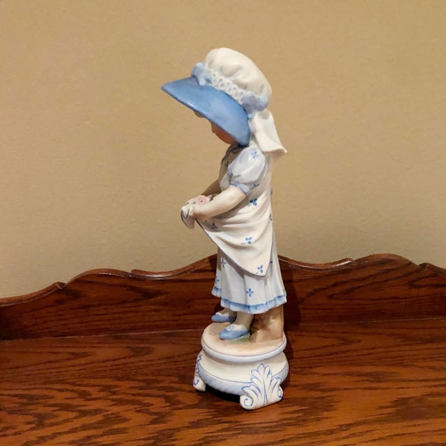 Traditional Antique German Bisque Figurine of Girl With Flowers For Sale - Image 3 of 6