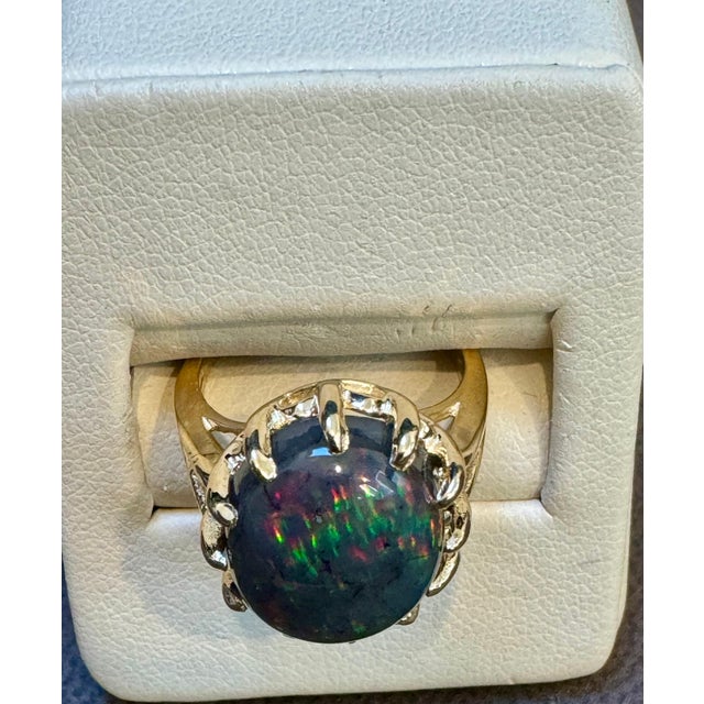 5 Ct Oval Shape Black Australian Opal Cocktail Ring 14 Kt Yellow Gold , Unisex For Sale - Image 9 of 18