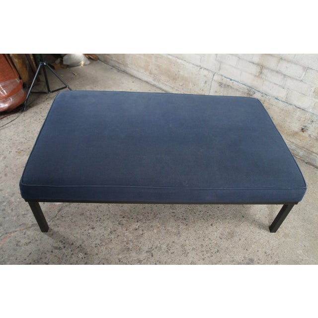 Vintage Parsons Style Minimalist Modern Cocktail Table Blue Ottoman Foot Stool Footrest 61" For Sale - Image 4 of 12