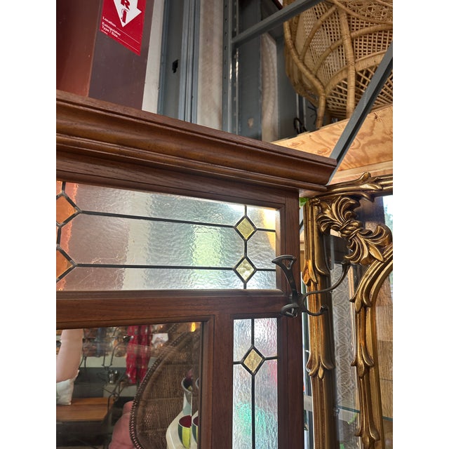 1970s Mid-Century Modern Wooden and Stained Glass Light Up Hall Tree For Sale - Image 12 of 12