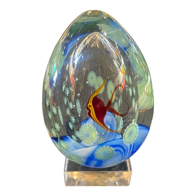 Vintage Aquarium Art Glass Egg Sculpture by Lundberg Studios For Sale