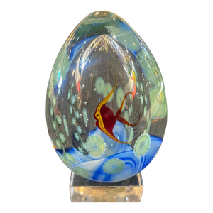 Vintage Aquarium Art Glass Egg Sculpture by Lundberg Studios