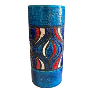 Vintage Aldo Londi / Bitossi Vase With Rimini Blue Red White Onion Glaze For Sale