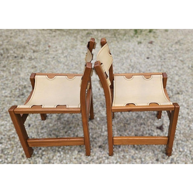 Set of Chairs in Elm and Cream Leather from Maison Regain For Sale - Image 12 of 16