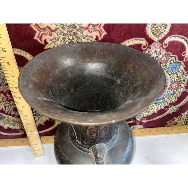 Black Antique Japanese Cloisonne Vase For Sale - Image 8 of 12