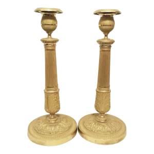 French Empire Gilt Bronze Ormulu Candlesticks - a Pair